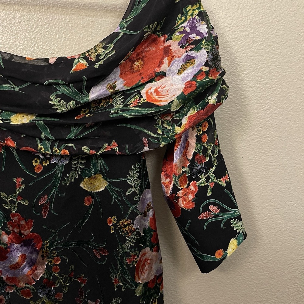 Alice & Olivia Asymmetrical Floral Top Velvet Overlay Whimsygoth Moody Size S /P - Picture 2 of 9